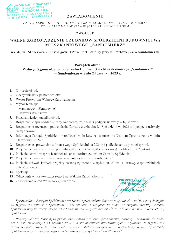 Zawiadomienie o Walnym Zgromadzeniu